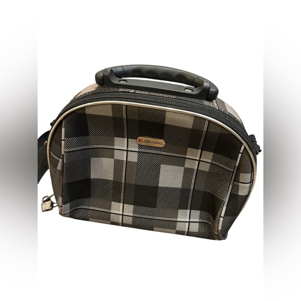 Dejuno Black and Gray Plaid travel toiletries/cosmetics/makeup bag